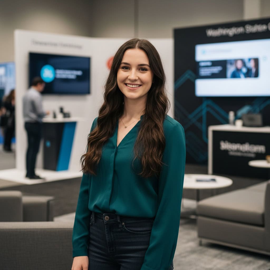 Professional trade show model at MozCon booth