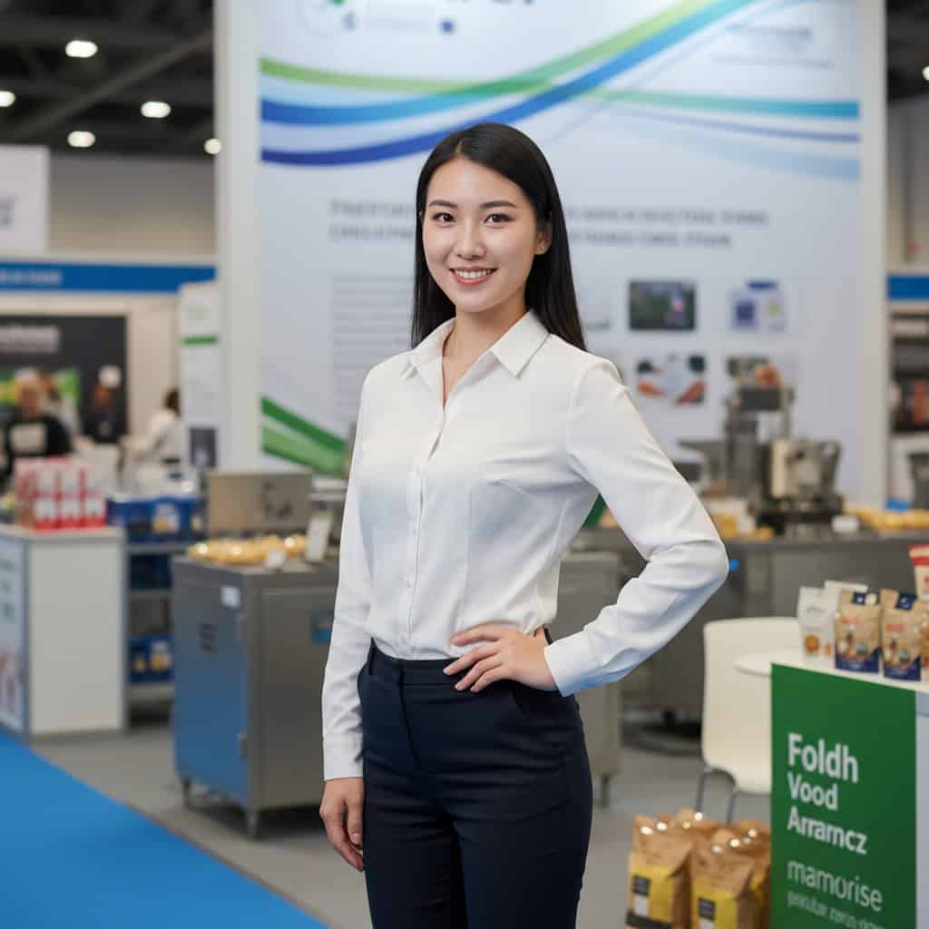 Professional trade show model at MWFPA Annual Convention & Expo booth