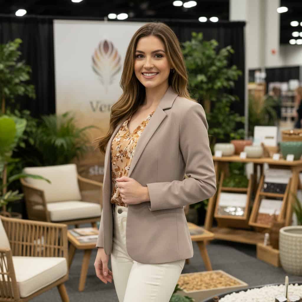 Professional trade show model at Phoenix Home & Garden Show booth