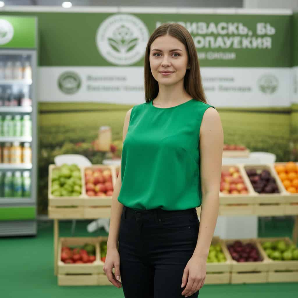 Professional trade show model at PMA Fresh Summit booth