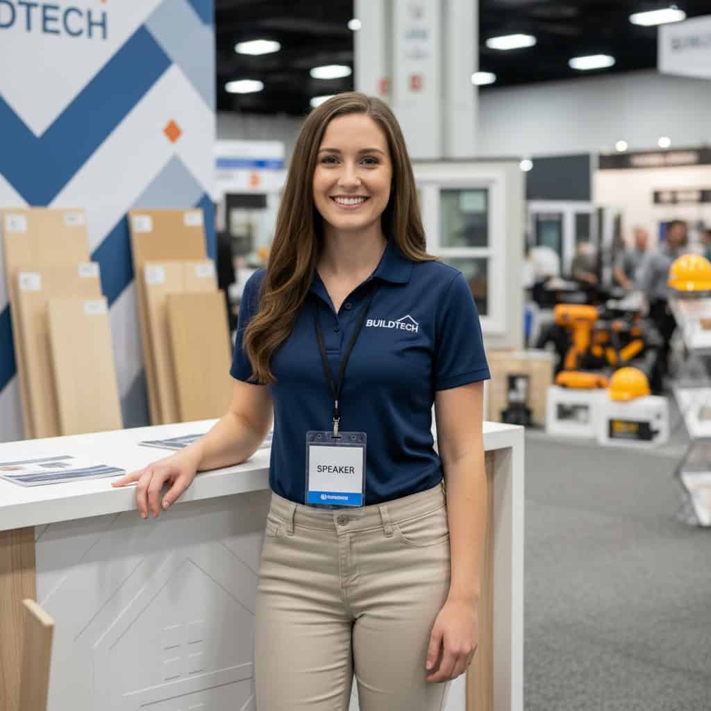 Professional trade show model at Sunbelt Builders Show booth