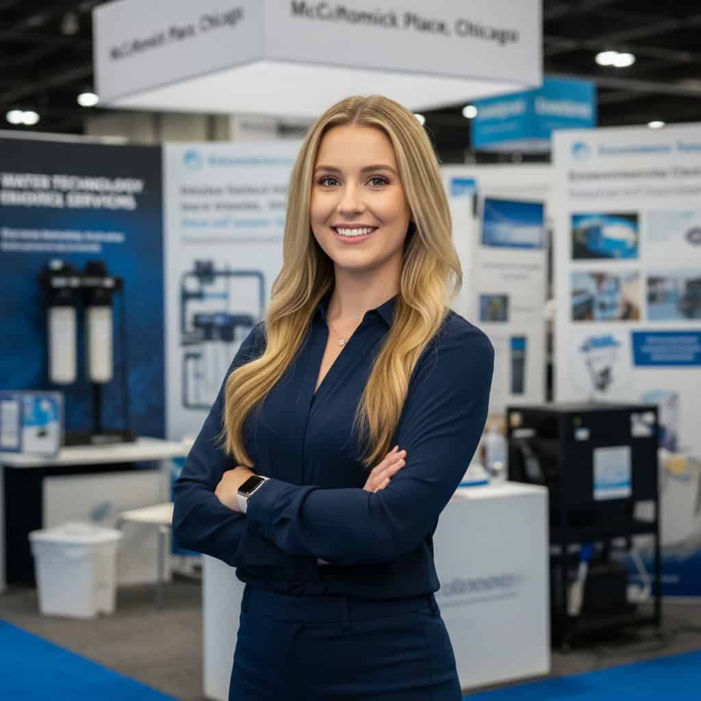 Professional trade show model at WEFTEC booth