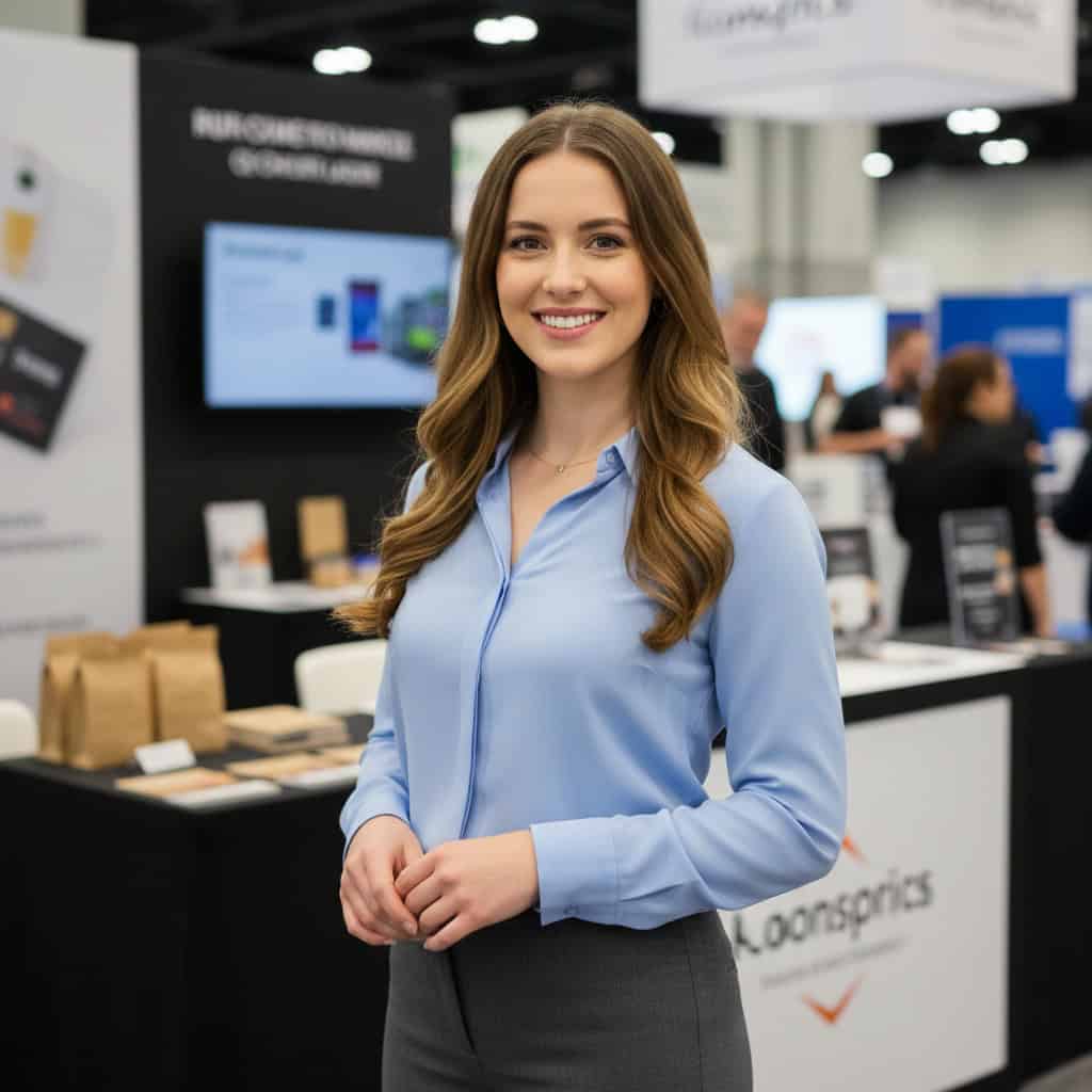 Professional trade show model at White Label World Expo booth